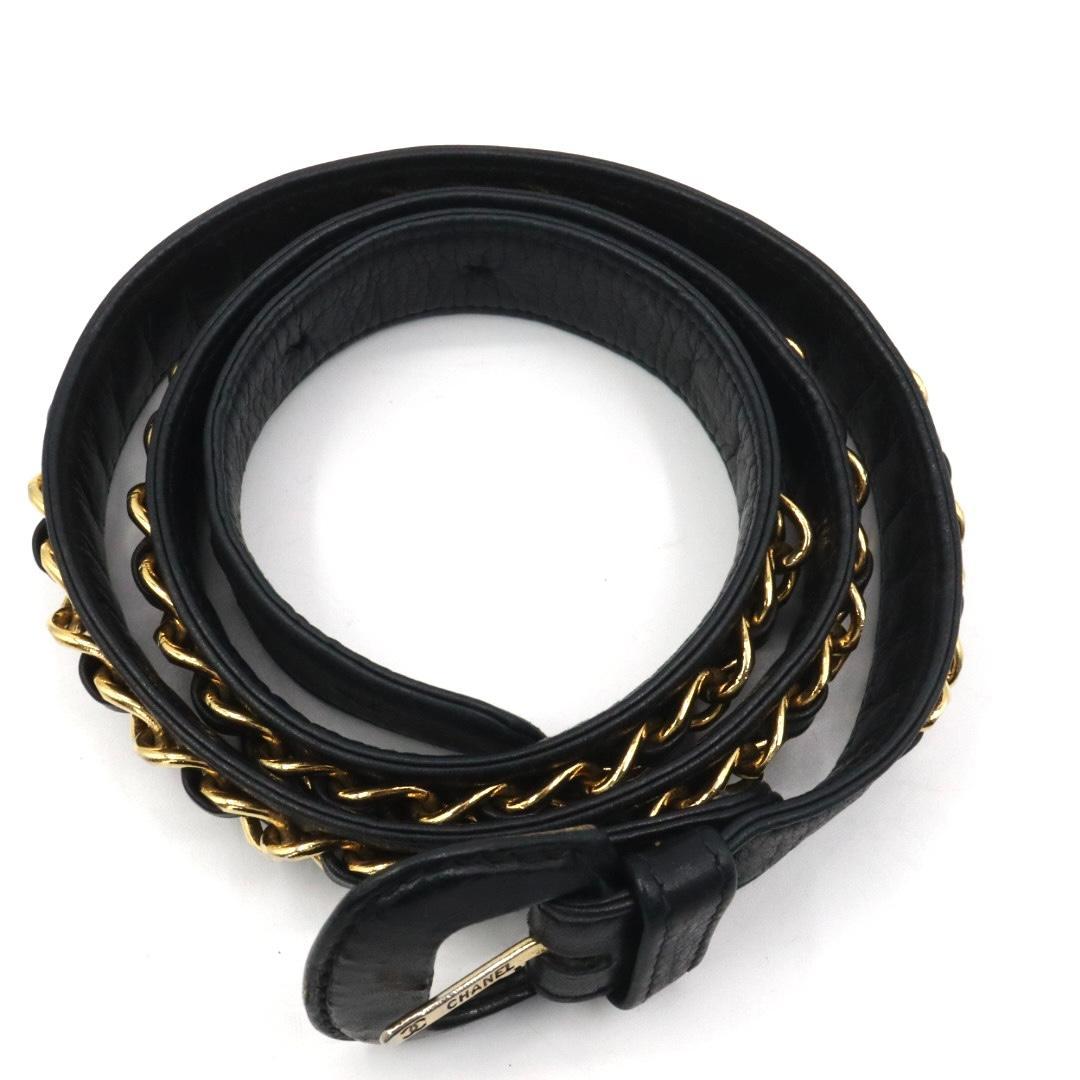 美品　シャネル　ゴールド　レザー　チェーンベルト　ブラック 75/30