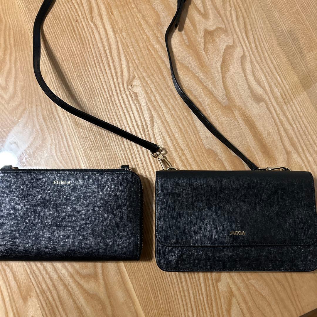 極美品　FURLA リーヴァ 2way ウォレットショルダーバッグ　ブラック