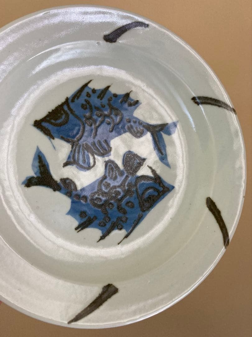 民藝 益子焼 瀧田項一 染付 双魚文皿 飾り皿 元箱 栞付き 1枚
