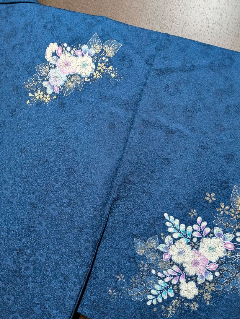 最終値下げ（新品未着用正絹 辻が花付下げ訪問着＆洗える長襦袢　濃納戸色　翠山工房