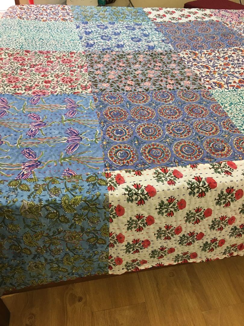 ブロックプリント　パッチワーク　マルチカバー  ベットカバー