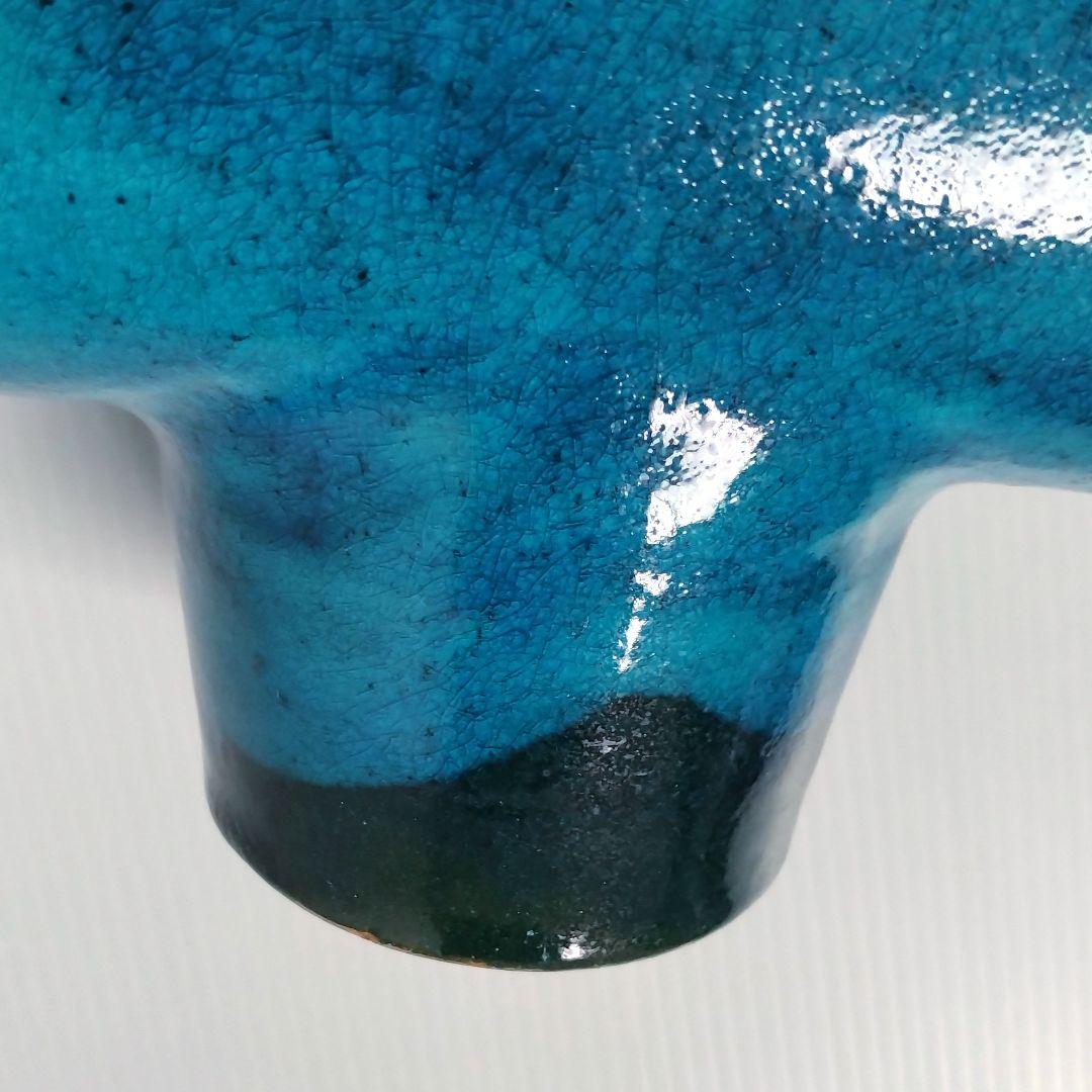 京焼 清水焼 花堂 大津寄花堂 高台 高足 花器 水盤 コンポート 草月 ブルー