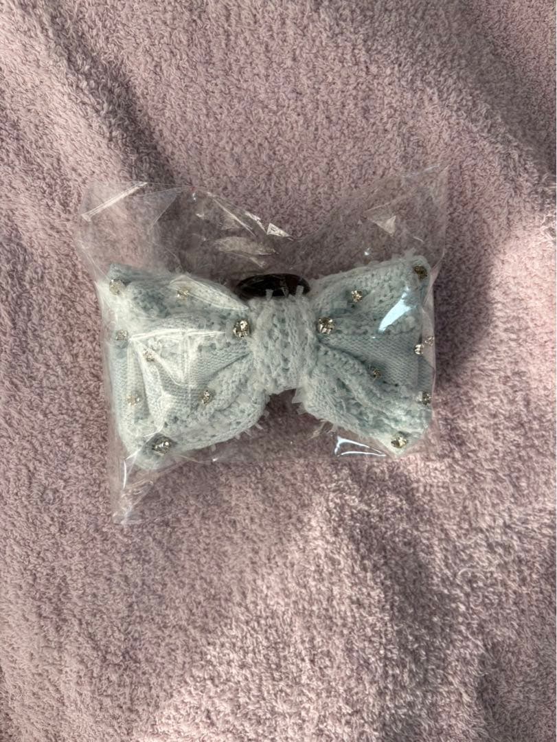 lumignon ルミニョン リボン ヘアクリップ ブルーホワイト