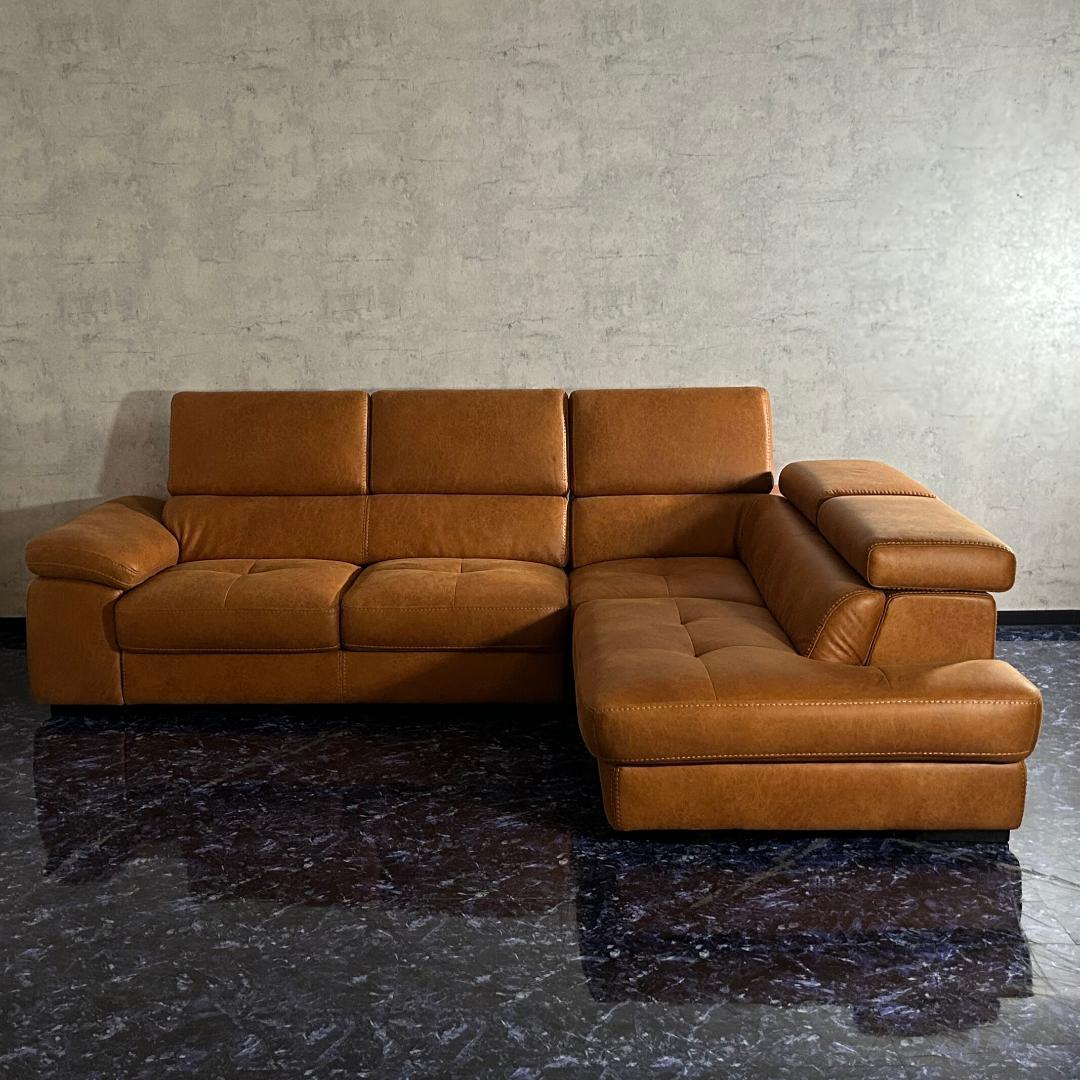 ソファ ソファー おしゃれ キャメル レザーファブリック L字ソファ ゆったり