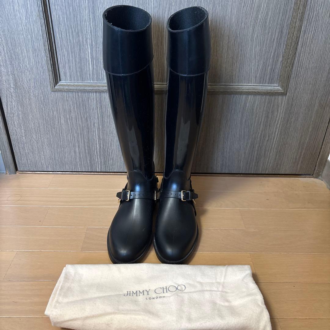 JIMMY CHOO ブラック長靴 保存袋付き