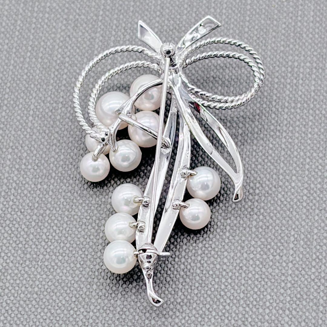 MIKIMOTO ミキモト 11Pパール ブローチ アコヤ真珠 リボン 葡萄