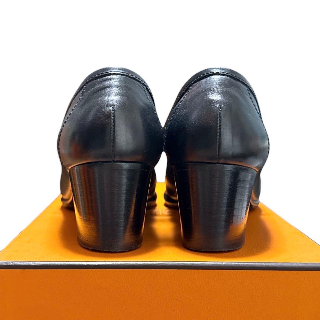 HERMES ブラック ヒール ローファー Hロゴ付き 箱付き