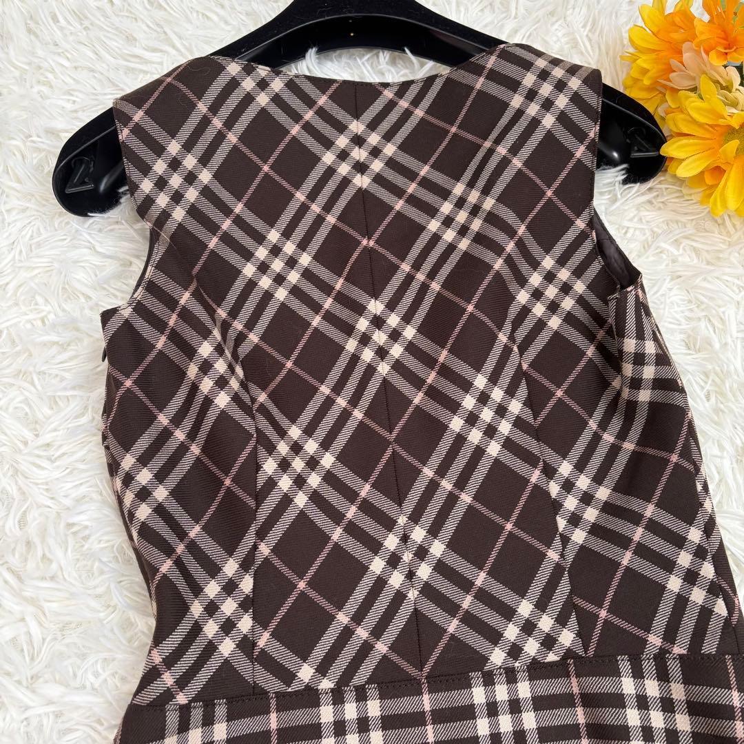 極美品　バーバリーブルーレーベル　ワンピ　ノバチェック　プリーツ　ノースリーブ
