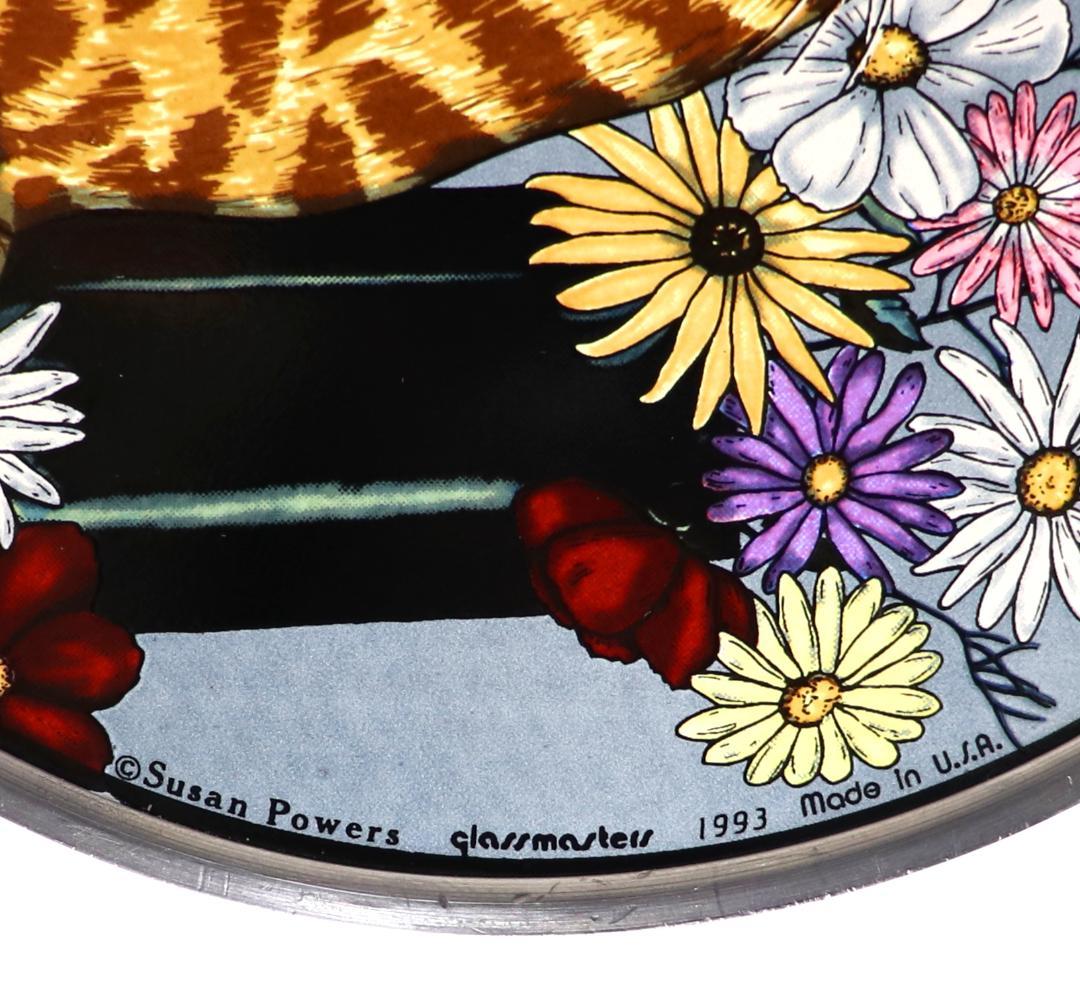 猫とヒナギクの花 ヴィンテージステンドグラス ランドルフ スーザン・パワーズ