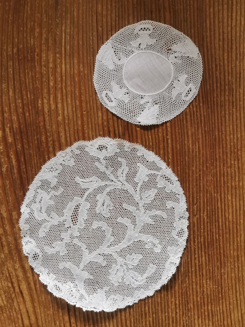 アンティークベルギー フレミッシュボビンレース コースタードイリー 白鳥と百合