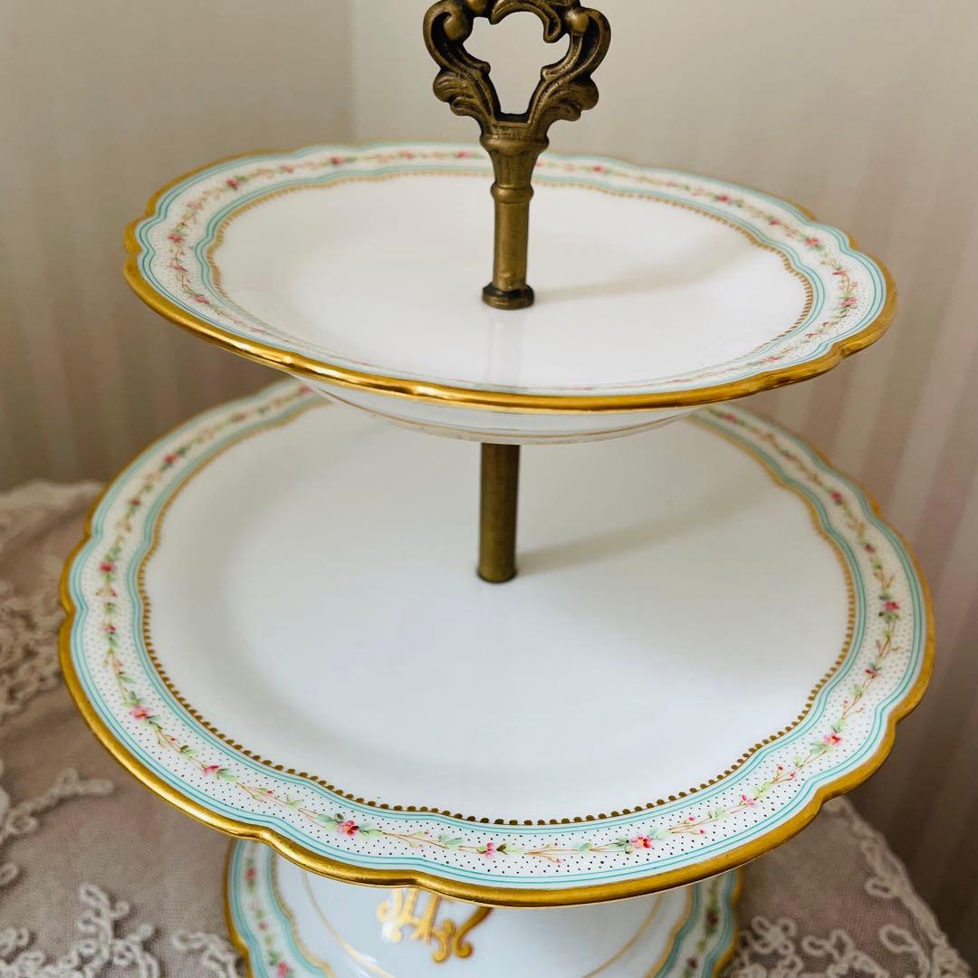 リモージュ　2段　ケーキスタンド 陶器　花柄　アンティーク　フランス