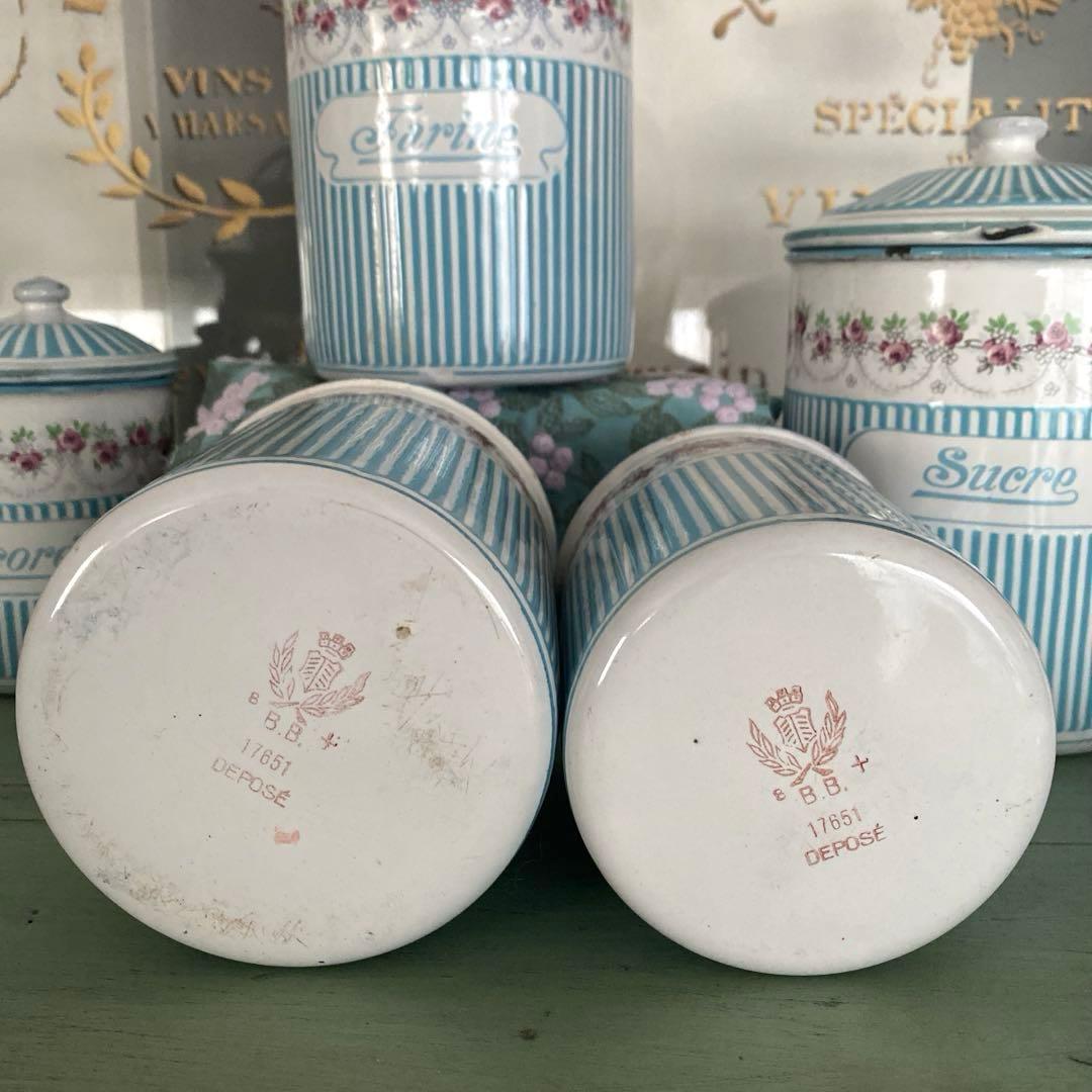 フランスアンティーク ホーロー キャニスター ローズバンド