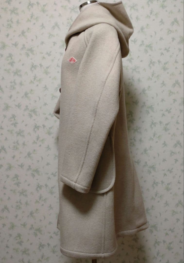 DANTON フード付きベージュウールコート