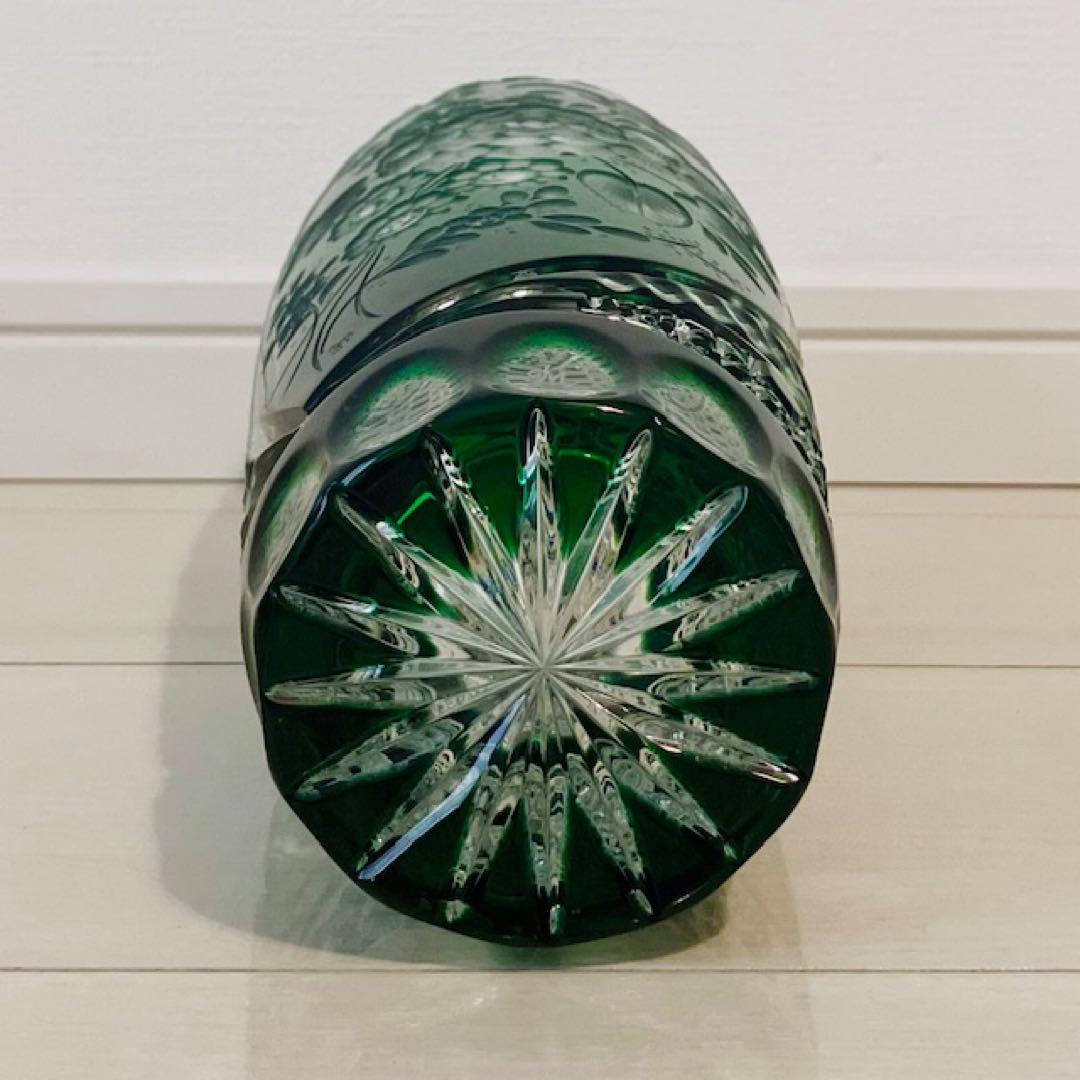 未使用　Meissen マイセン　クリスタルガラス 色被せ花瓶　グリーン