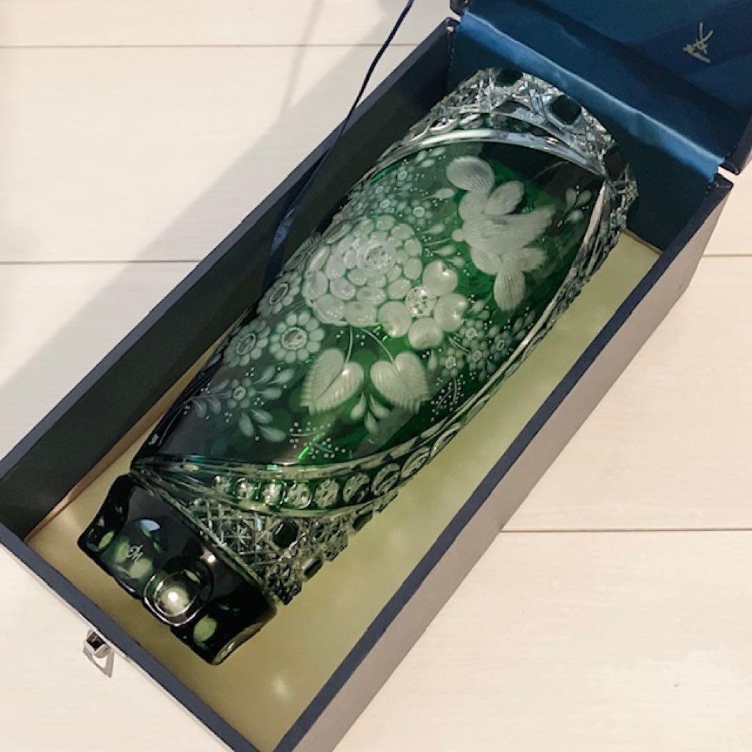 未使用　Meissen マイセン　クリスタルガラス 色被せ花瓶　グリーン