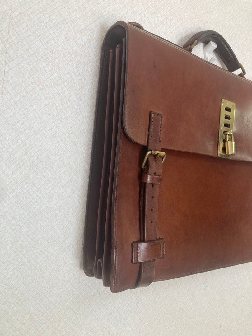 Luggage Label ビジネスバッグ ブライドルレザー 鍵付き チョコ