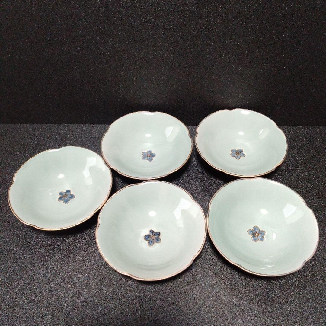 新品未使用 波佐見焼 龍庵窯 深中皿5枚 銘々皿 中鉢　懐石料理　料亭　お祝い