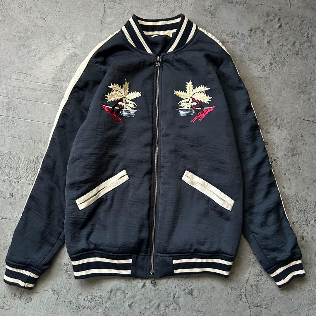 森星着用 刺繍 人気 スカジャン ネイビー ハワイ ローズバッド