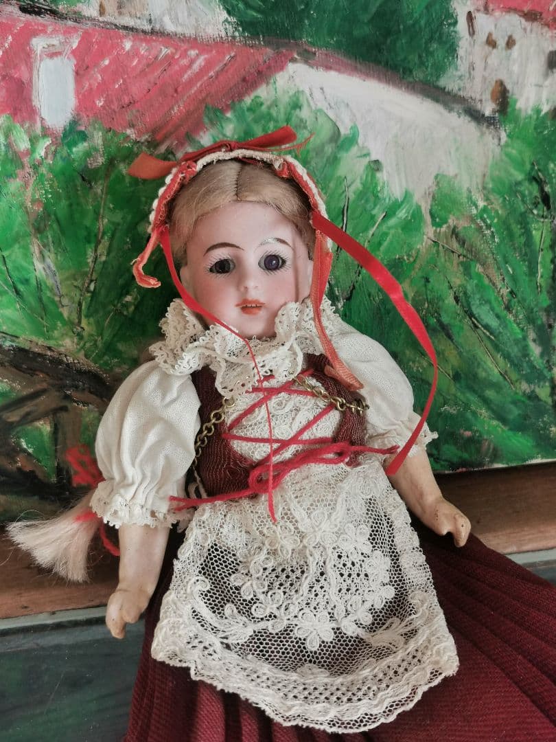 アンティークビスクドール シモンハルビック ハイジ１号紫茶ガラスアイ チロル衣装