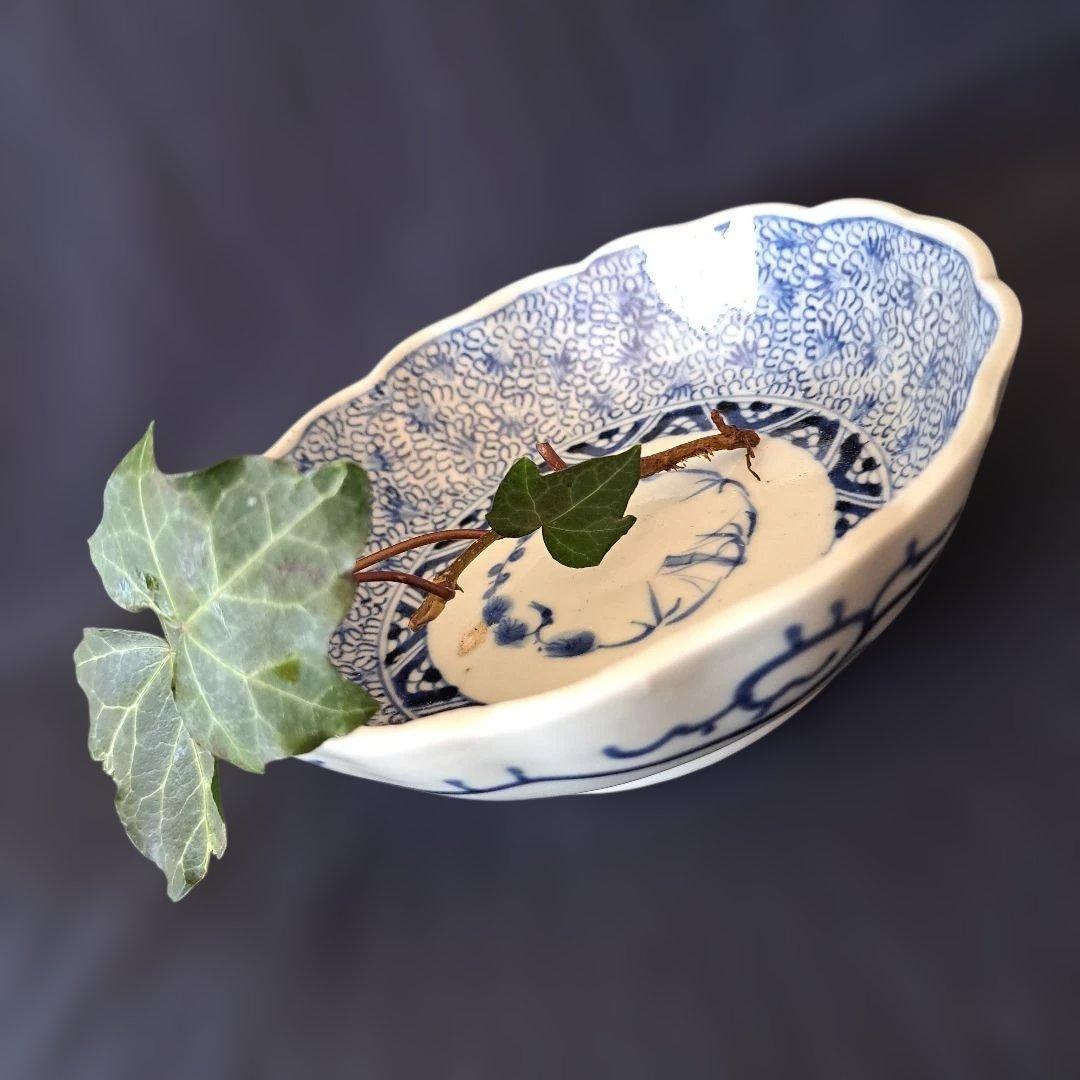 「人気の微塵(みじん)唐草文」 古伊万里皿(直径15.5cm) 3客セット 骨董