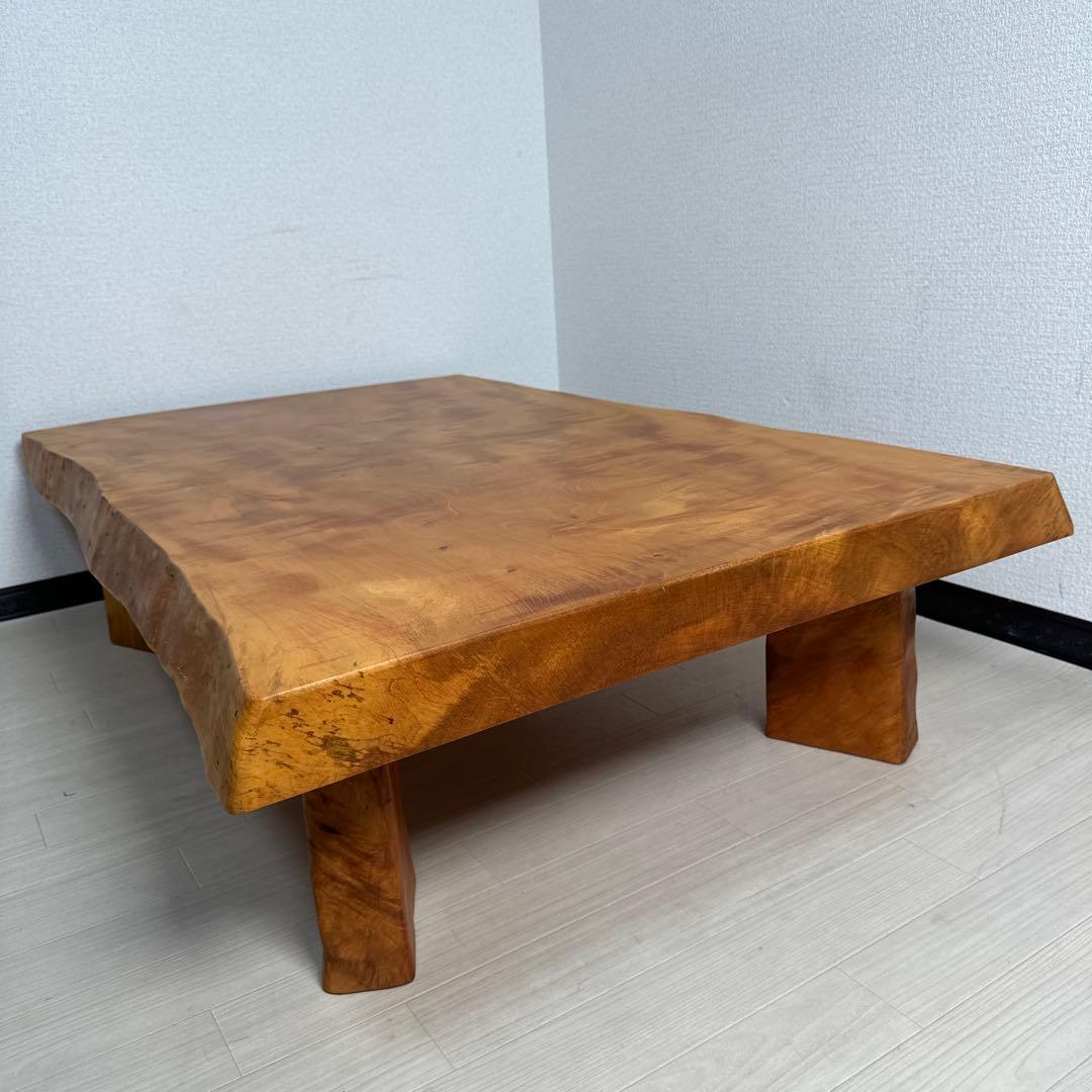 栃 トチ材 無垢 一枚板 座卓/耳付き 栃虎杢 光明杢 幅132cm iso※