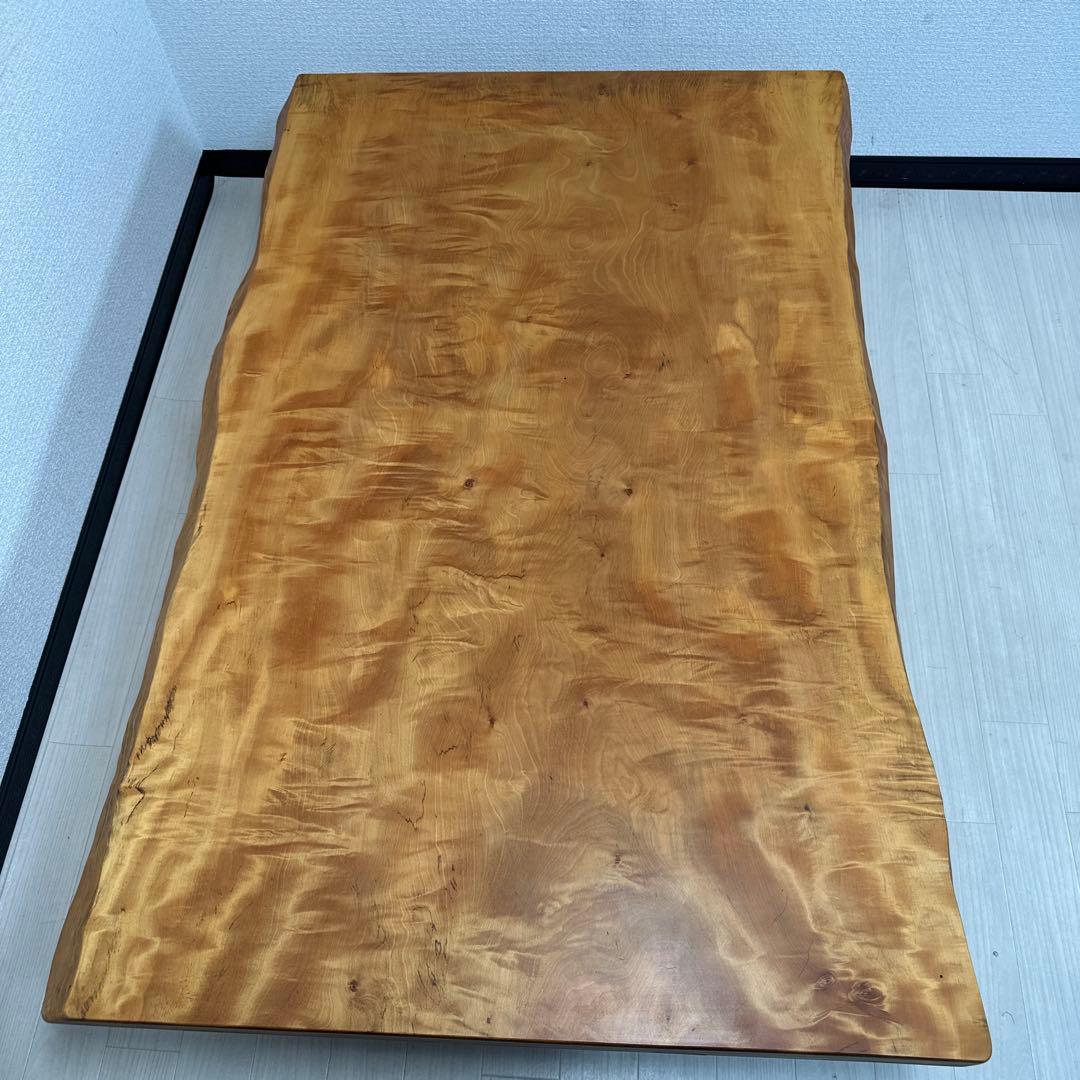 栃 トチ材 無垢 一枚板 座卓/耳付き 栃虎杢 光明杢 幅132cm iso※