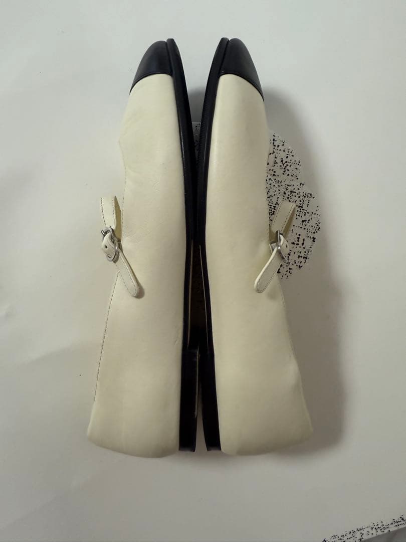 シャネル メリージェーン バレリーナ フラットシューズ ホワイト ツートン 37