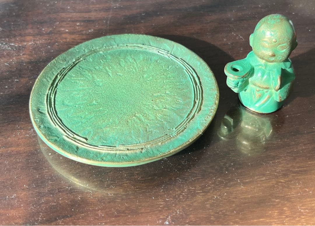 年末年始限定値下　金属製 仏像 お香立て 皿付き