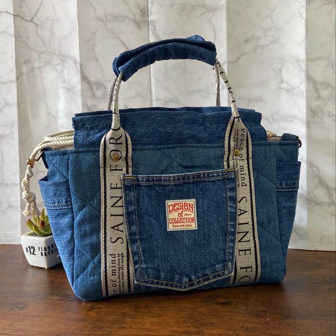 Ｎｏ.64 デニムリメイク【フリルバッグ】トートバッグ ハンドメイド