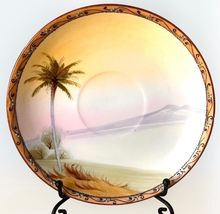 【オールドノリタケ】アンティーク！メープルリーフ刻印！手描き風景C&S1️⃣