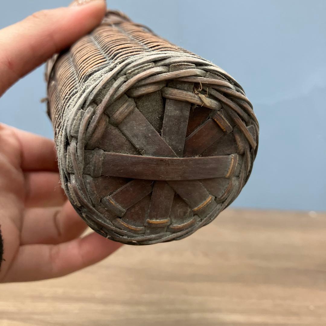 D-5 昭和レトロ 竹編み 花籠 花入れ 竹筒付き 華道具 茶道具 インテリア