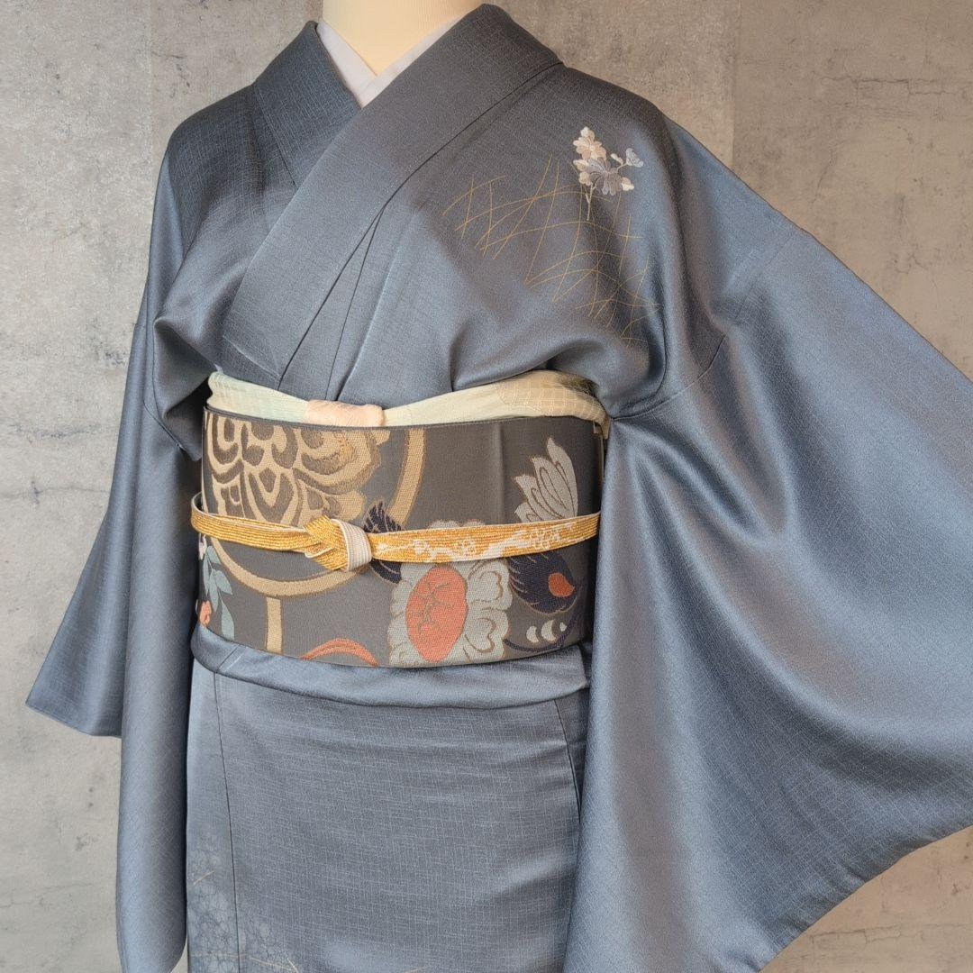 訪問着　フルセット　着物　正絹　汕頭刺繍　金銀　祝い事　花　O9