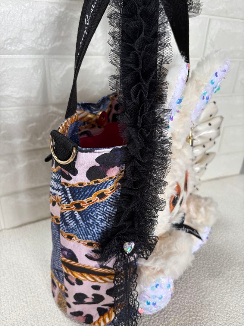 そ*2様 コヤンイサムチョン　ハンドメイド　丸底トートバッグ　デニムヒョウ柄　ア