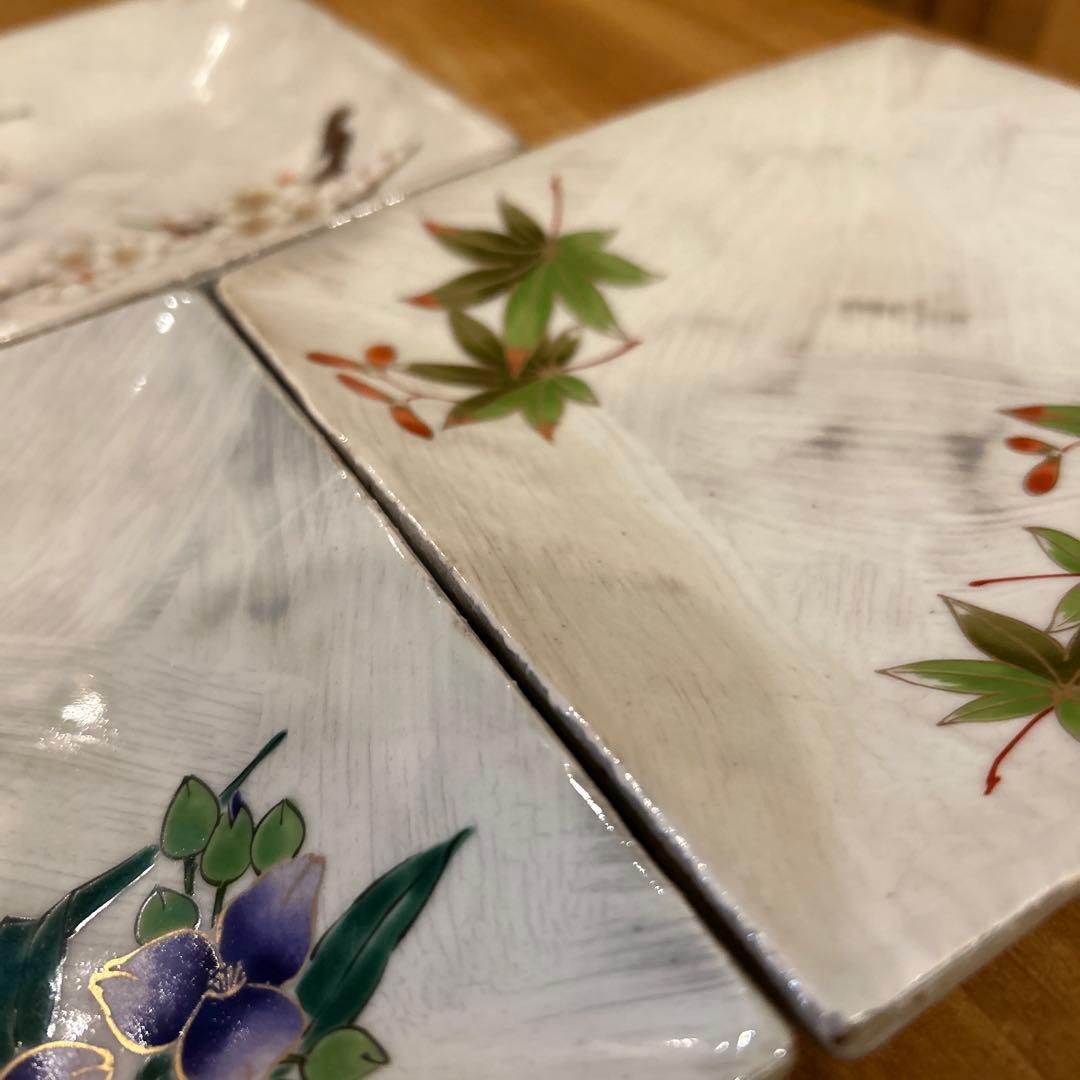 波佐見焼　林九郎窯　四季の景　刷毛目絵付皿　五枚　希少