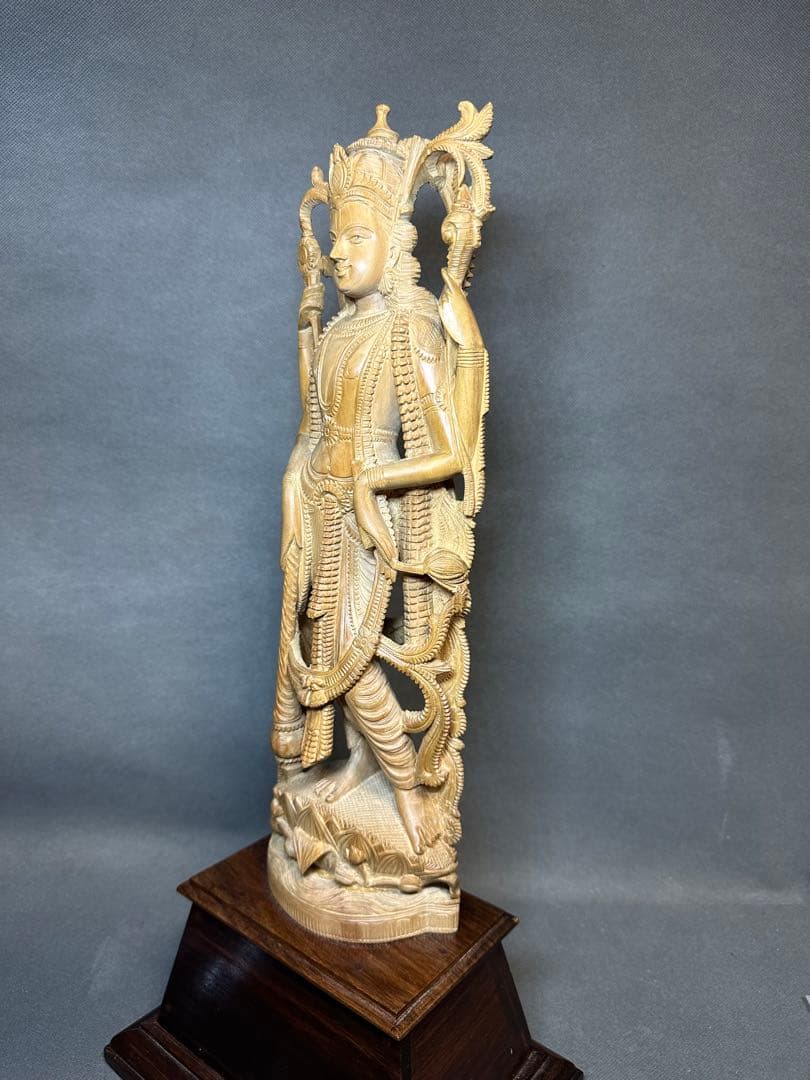 インド　白檀　木彫り　弁財天　観音　仏教美術　仏像 骨董 木像　木製　仏教
