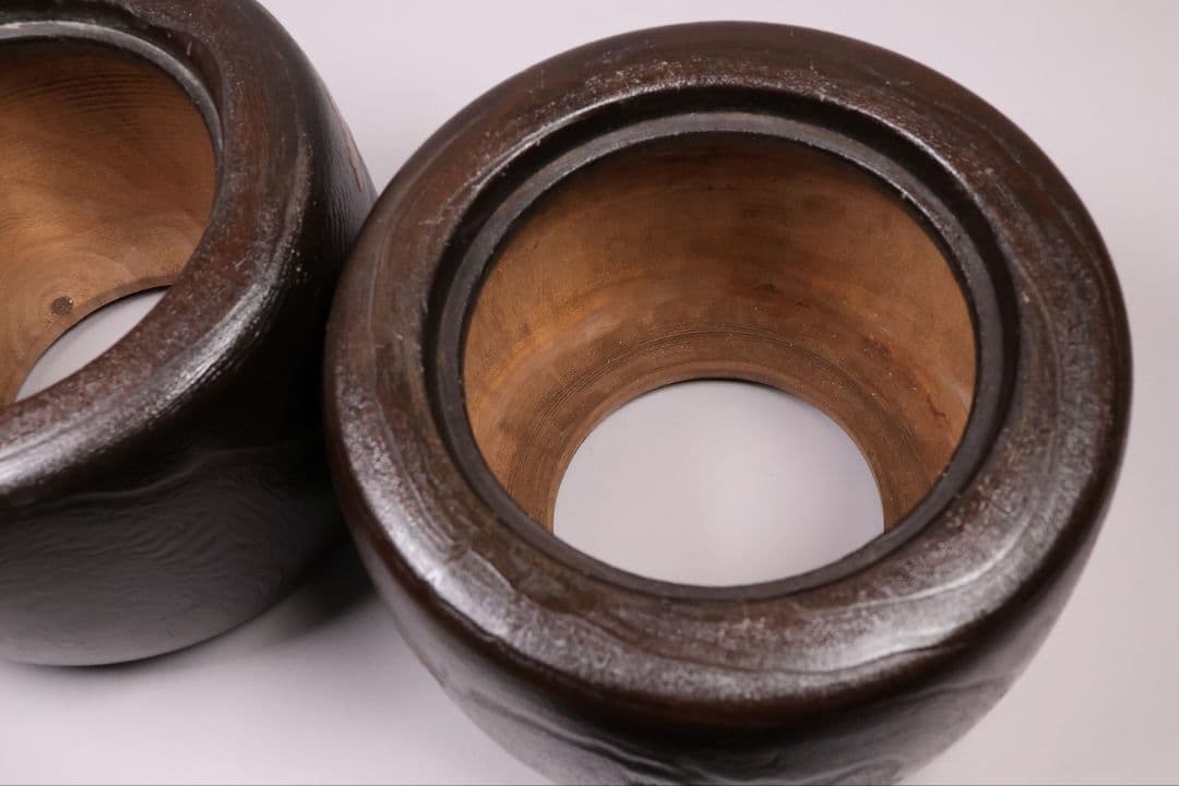 桐火鉢一対 菊蒔絵 草花 木箱入り 手あぶり 古民具 漆芸 茶道具【MB55】