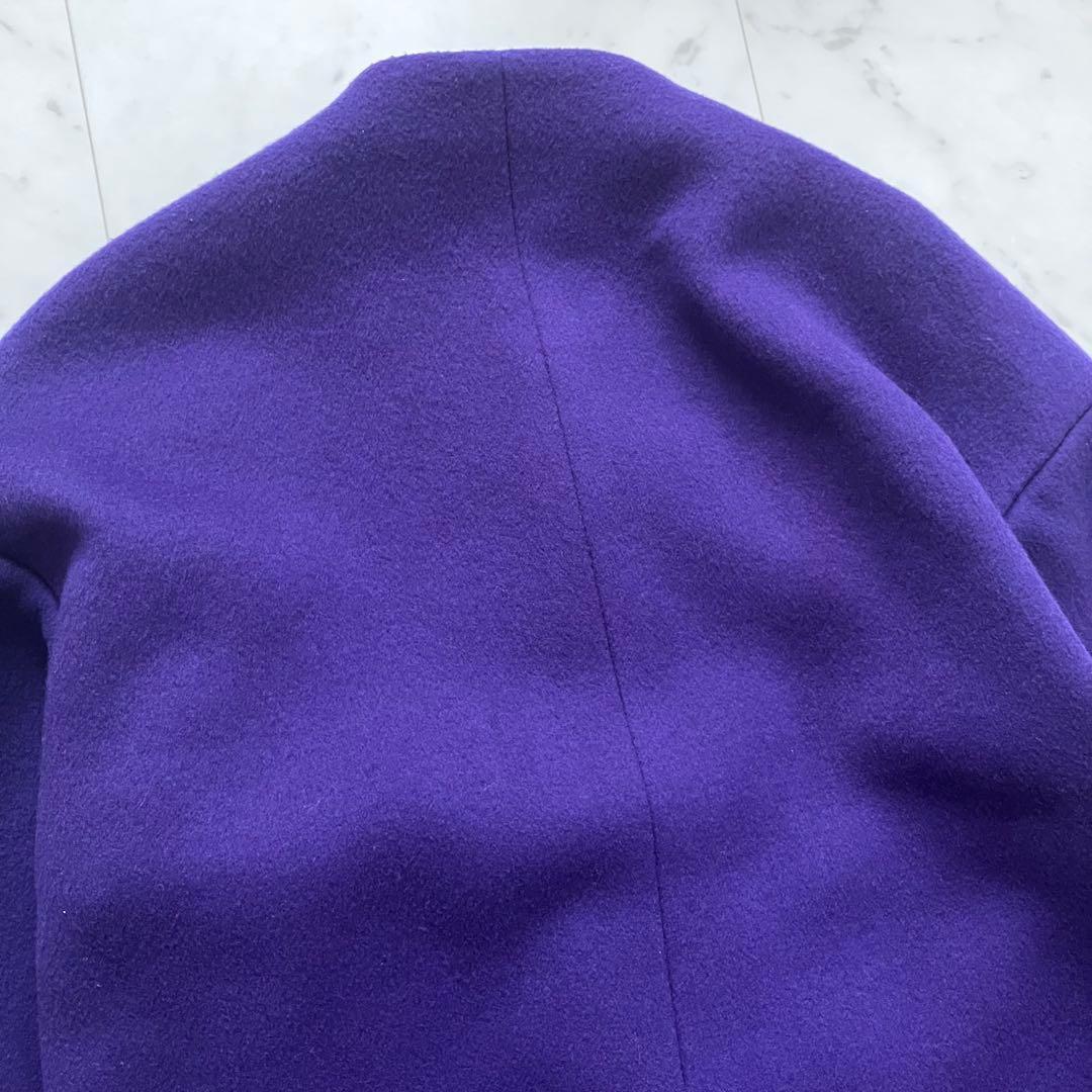 完売品 アンスリード アシンメトリーブロッキングコート 紫 ウール 36