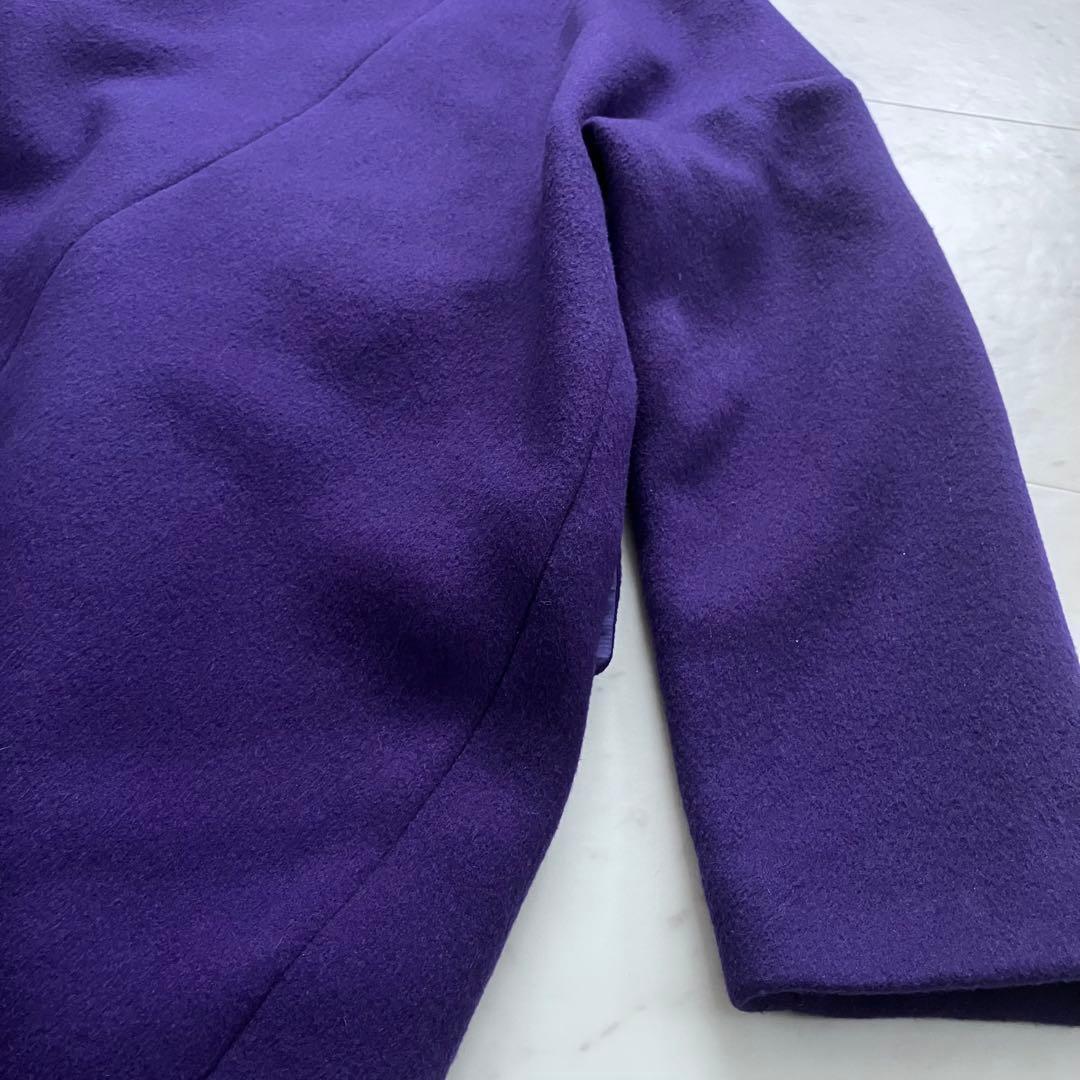 完売品 アンスリード アシンメトリーブロッキングコート 紫 ウール 36