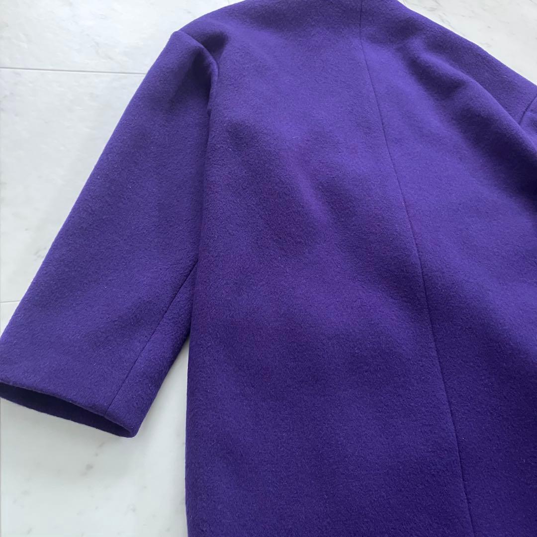 完売品 アンスリード アシンメトリーブロッキングコート 紫 ウール 36