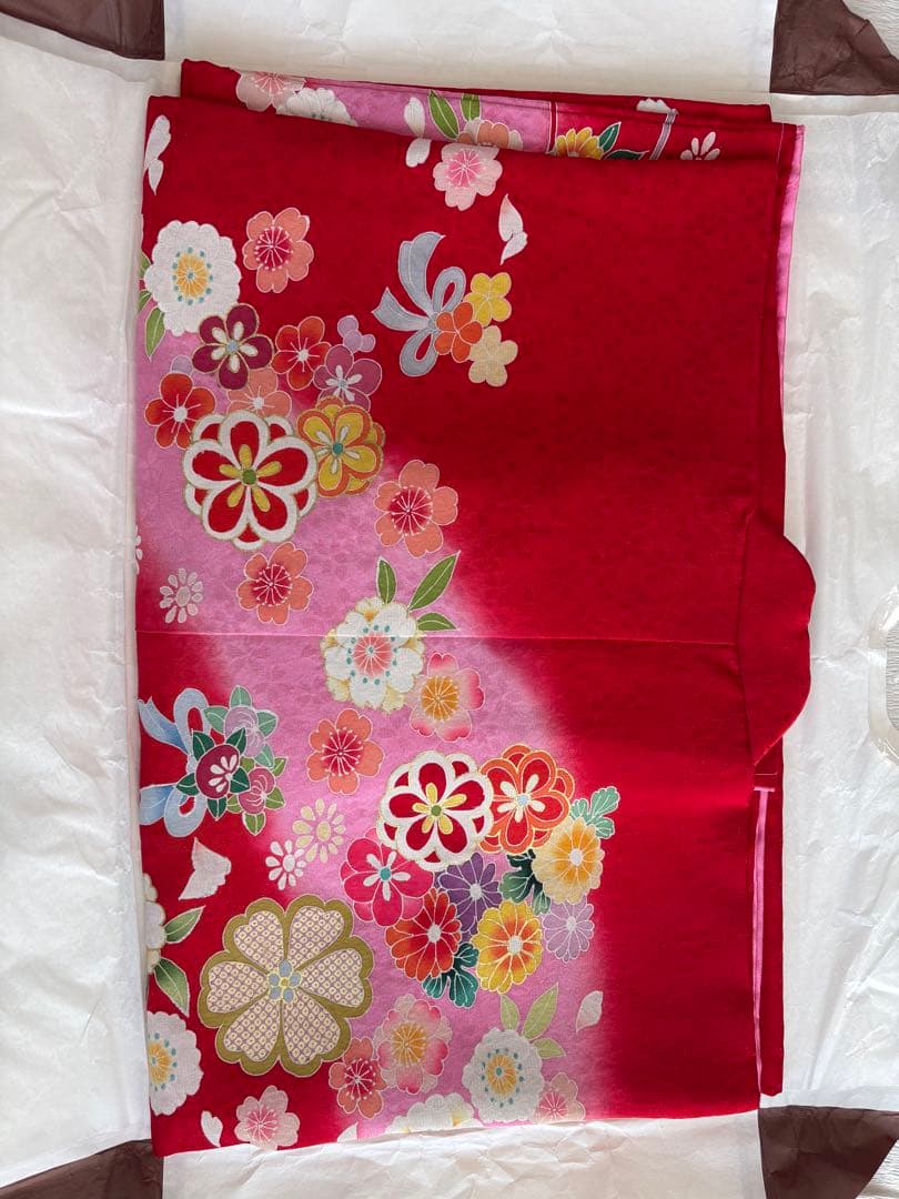 七五三♡【新品】正絹 赤 王道 着物 四つ身 七歳