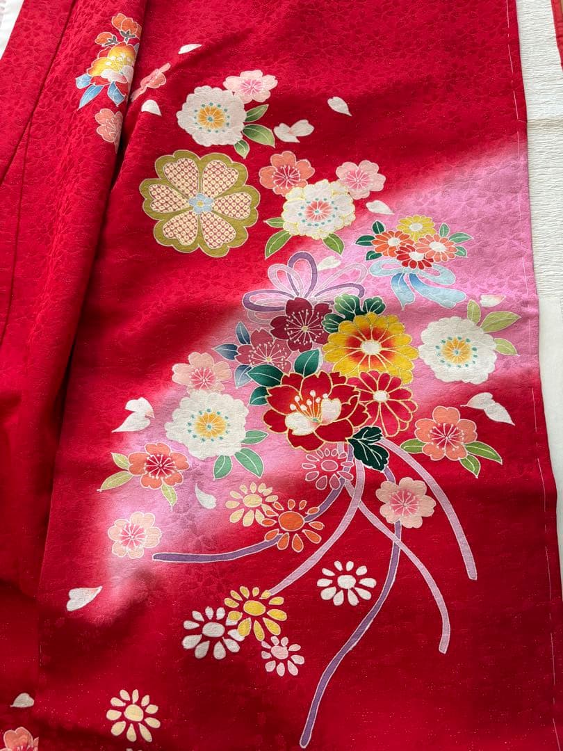 七五三♡【新品】正絹 赤 王道 着物 四つ身 七歳
