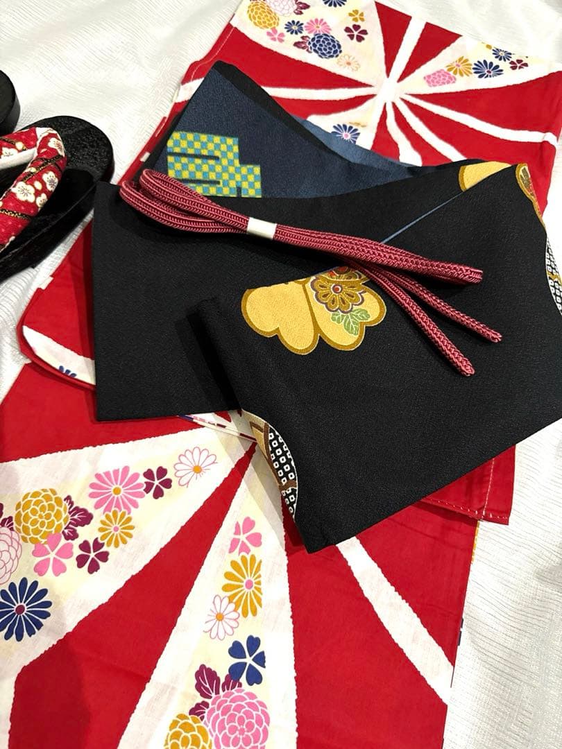 限定1☆浴衣 大正ロマン アンティーク 浴衣 麻の葉　猫 赤 白 黒猫