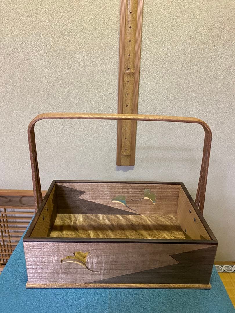 【本日限定】茶道具/莨盆 山本貞斎 鵬雲斎好 銀杏透 手付煙草盆 煙菅2本付