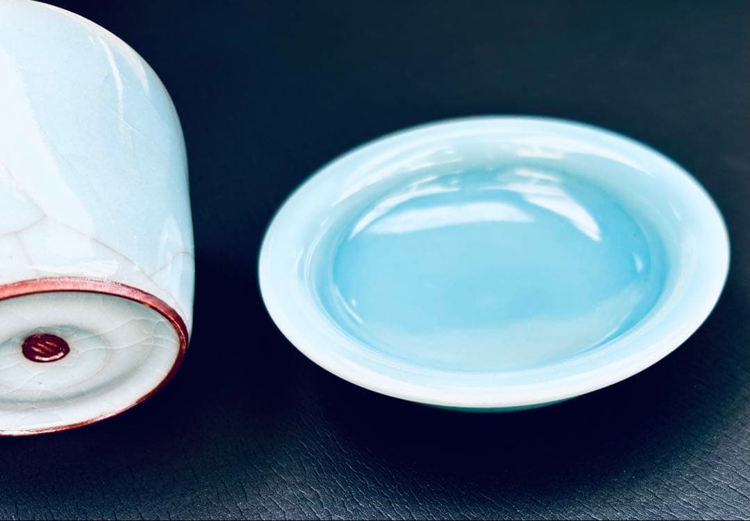 人間国宝　鈴木三成作　青瓷「氷裂」「淀青」 2点セット