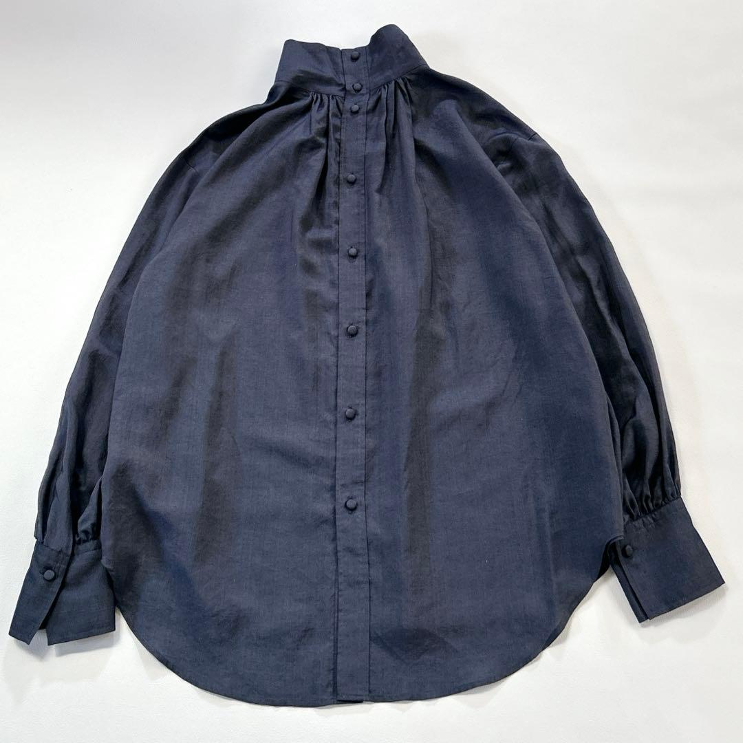 未使用品✨ロペ シルク混ハイネック ボウタイブラウス 2way NALYA 紺