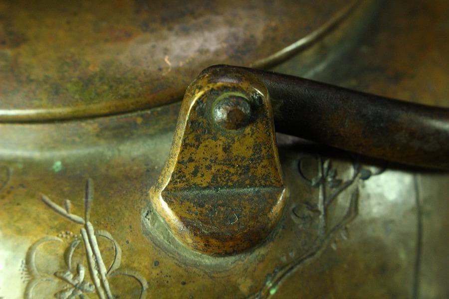 煎茶 銅 刻 梅紋 五郎三郎 在銘 銅瓶 時代物(K-LC756)