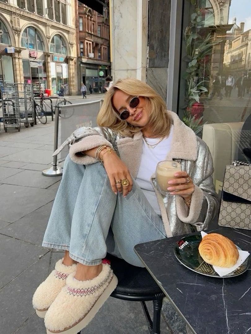 【希少】UGG タズ ヘリテージ ブレイド ムートン 厚底 ベージュ スリッポン