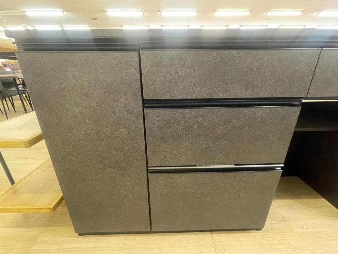 キッチンカウンター　幅155　サイドボード　ブラック　ラック　食器棚　大理石　棚