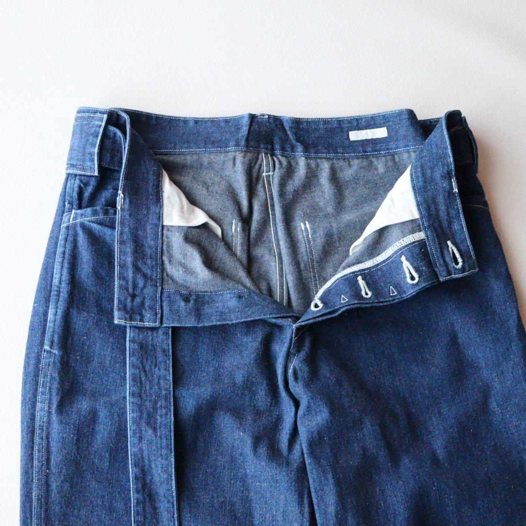 5298【美品】COMOLI　ベルテッドデニム ワイドパンツ　インディゴ　XS