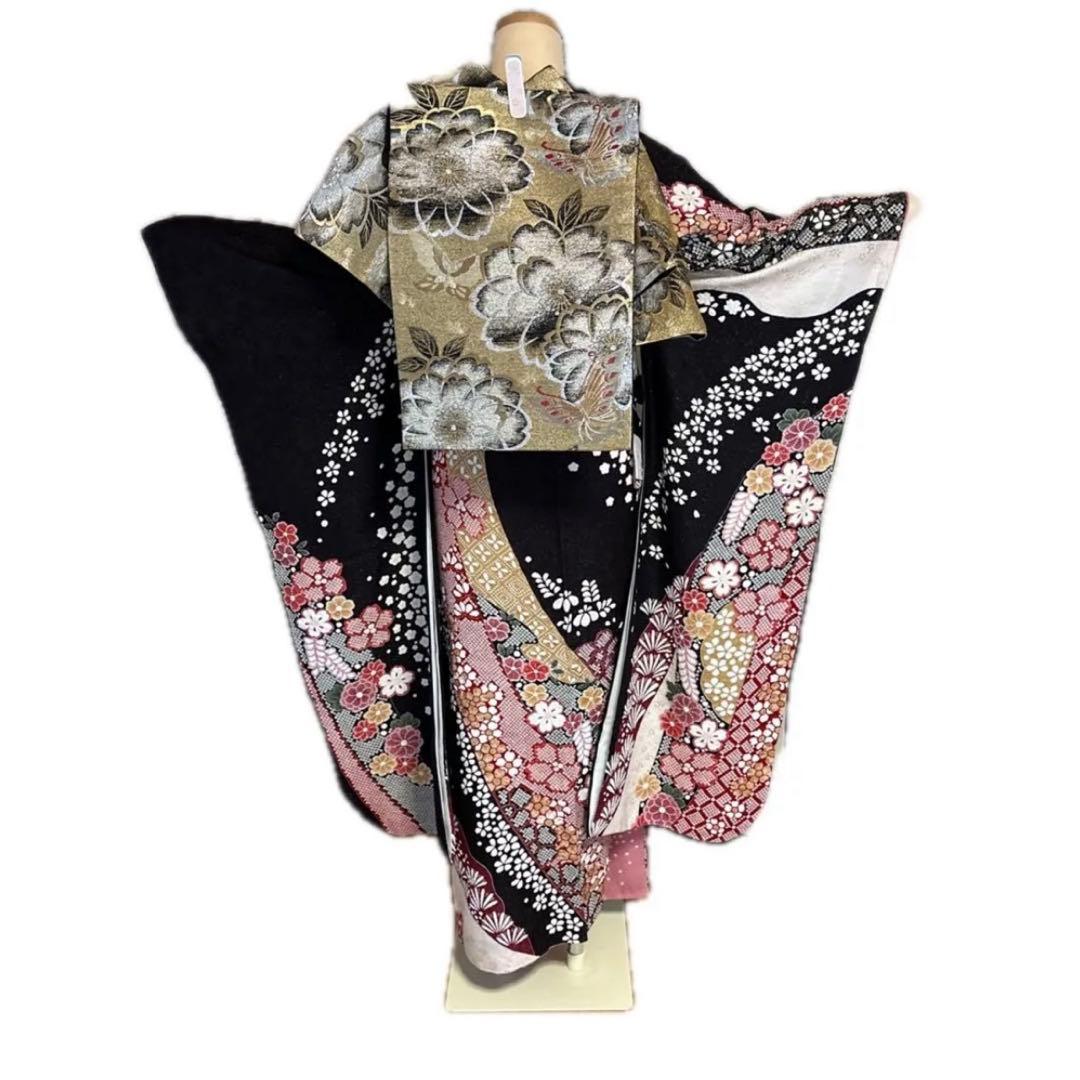 【京都キモノ友禅】金駒刺繍×部分絞り銀通し煌めく王道古典振袖フルセット　成人式